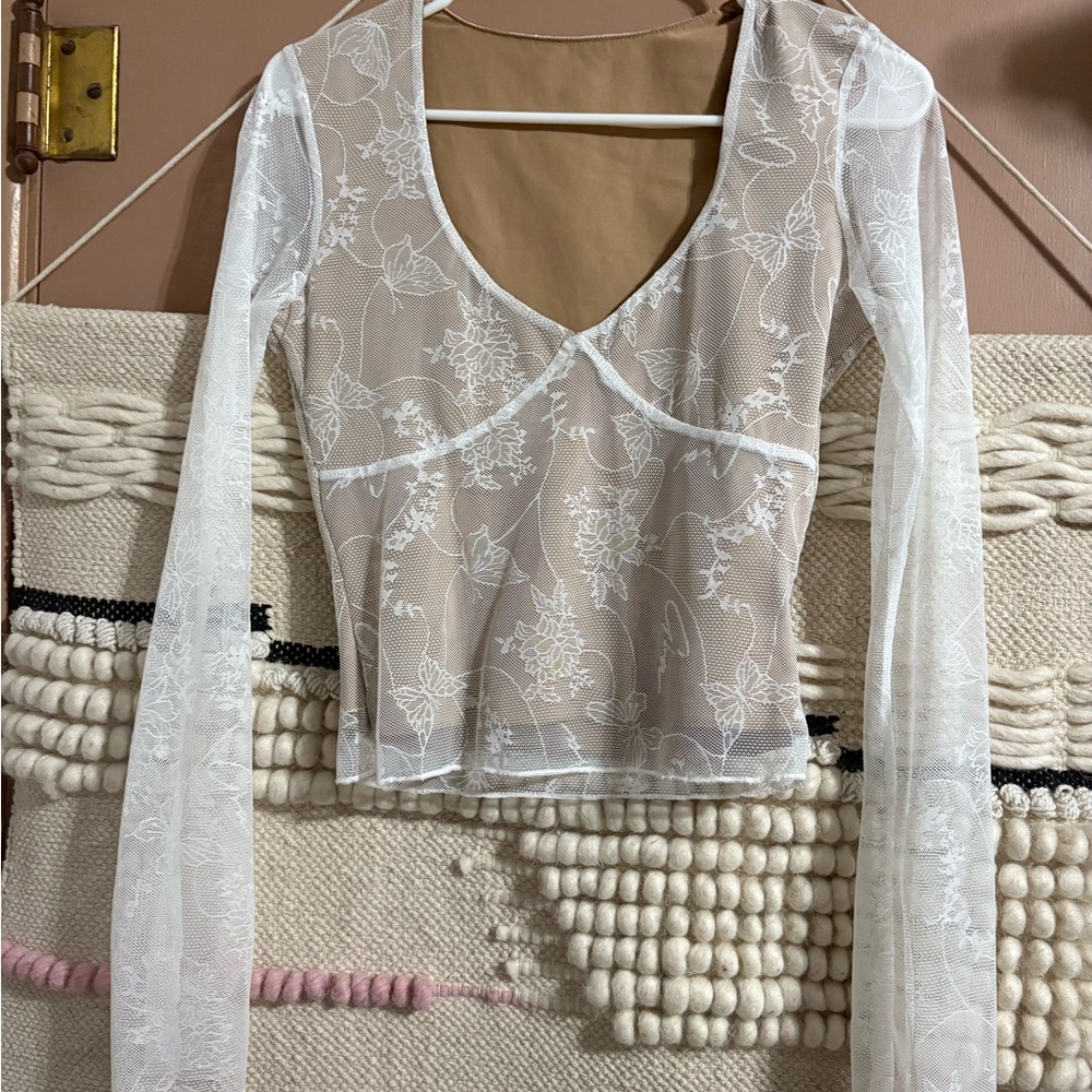 Sheer White Floral Lace Top